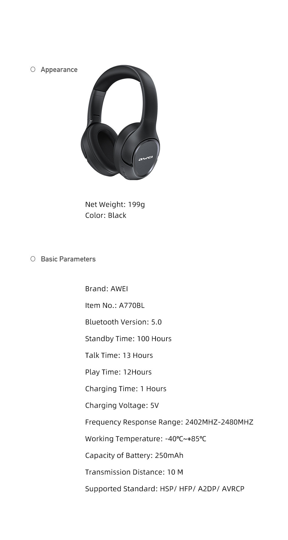 AWEI Wireless Stereo Bluetooth Headset