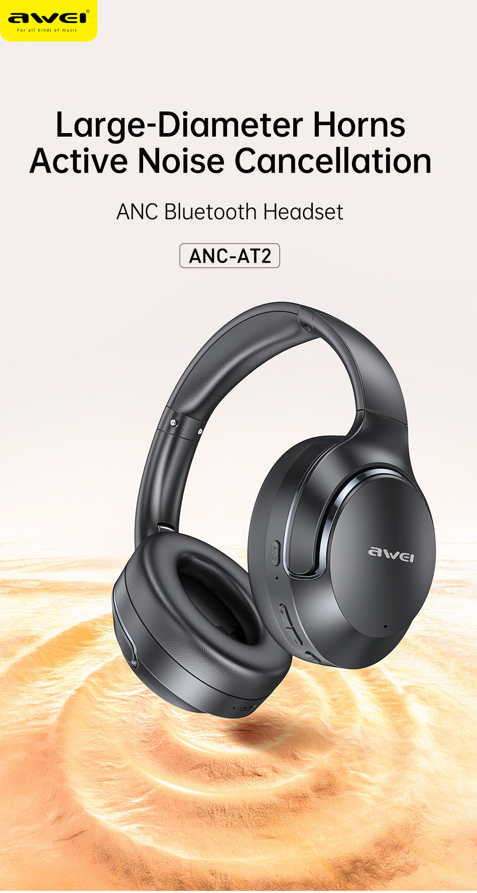 AWEI AT2ANC Bluetooth Headset With Active Noise Cancellation