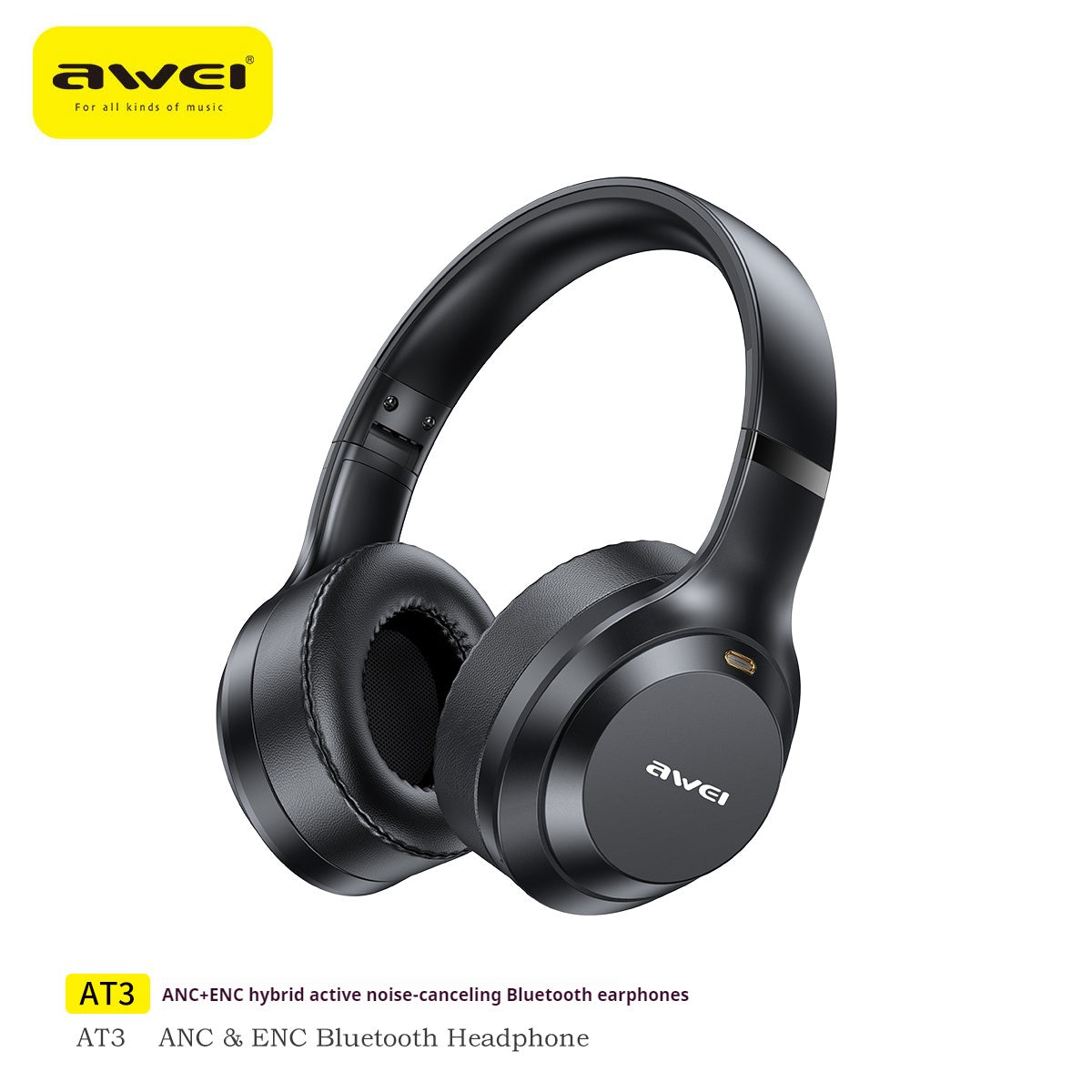 AWEI ANC ENC Hybrid Feed Active Drying-Reducing Bluetooth Headset For Wearing