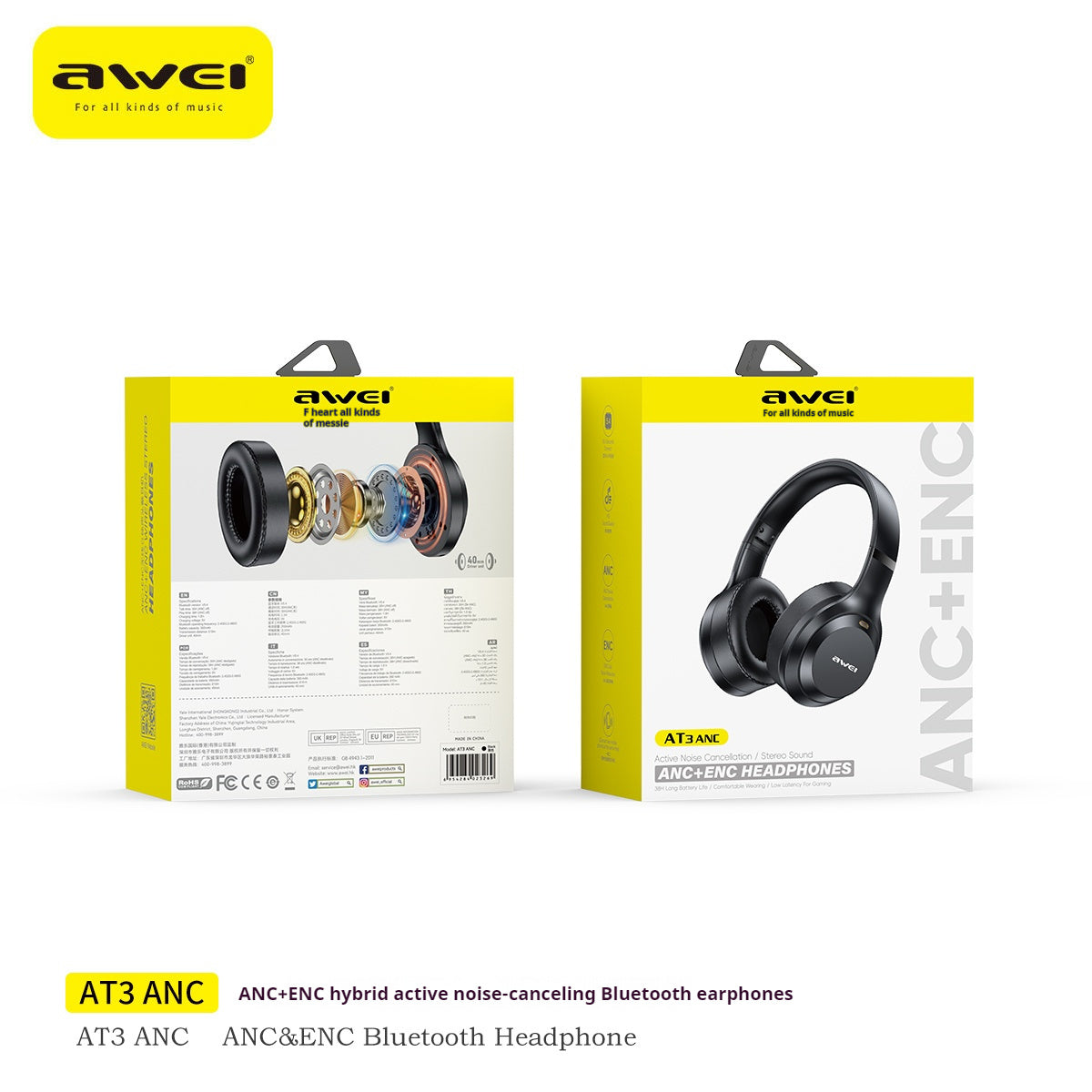 AWEI ANC ENC Hybrid Feed Active Drying-Reducing Bluetooth Headset For Wearing