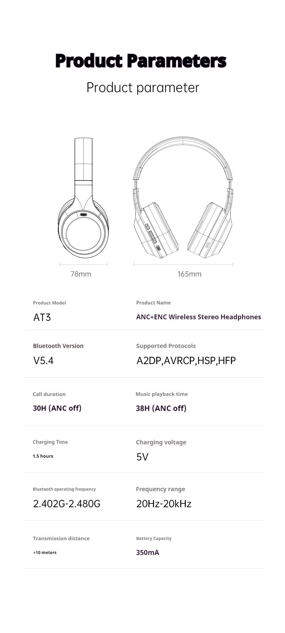 AWEI ANC ENC Hybrid Feed Active Drying-Reducing Bluetooth Headset For Wearing