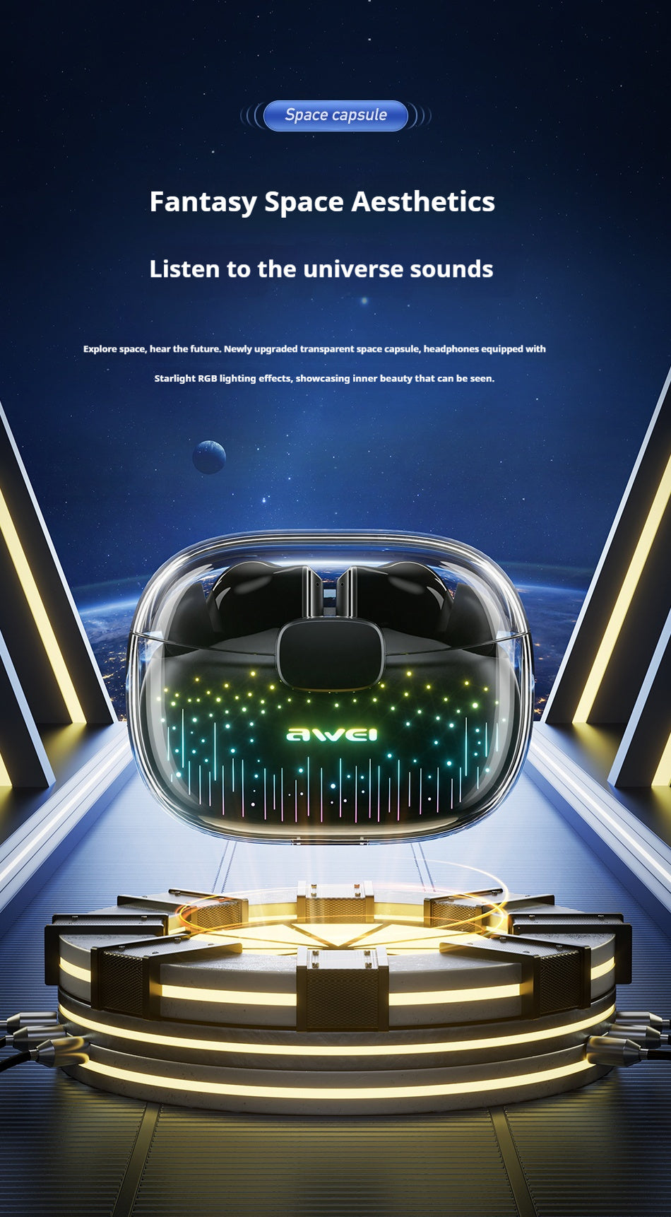 AWEI Starry Sky Dual Microphone Active Noise Cancelling Gaming Bluetooth Headset