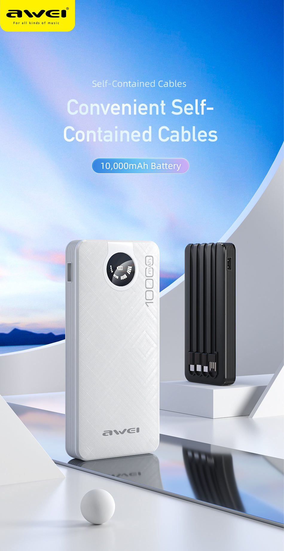 AWEI Built-in Wired Intelligent Multi-Output Power Bank