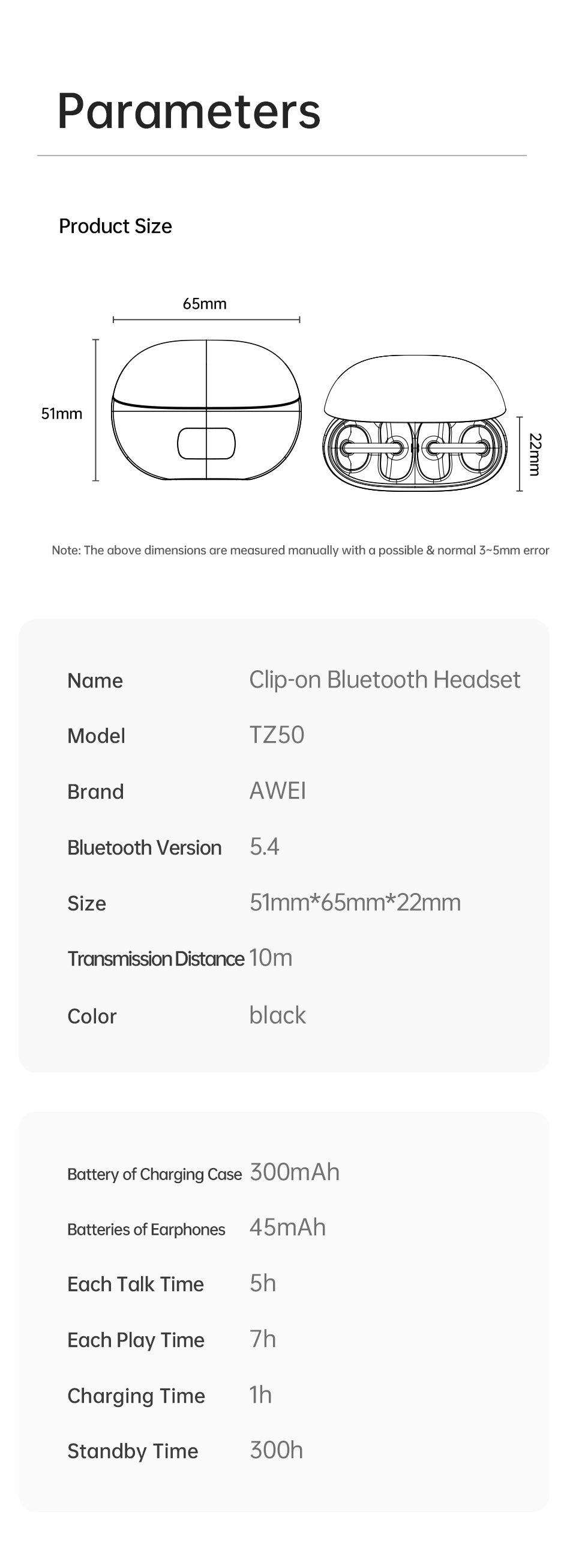 AWEI OWS Clip-on Bluetooth Headphones