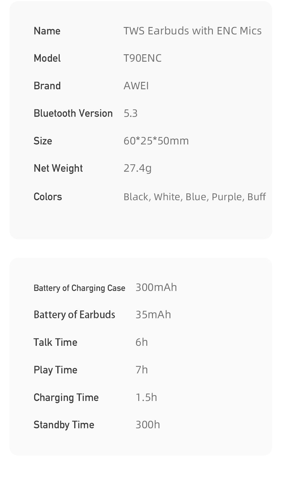 AWEI ENC In-ear Semi-in-ear Noise Cancelling Bluetooth Headphones