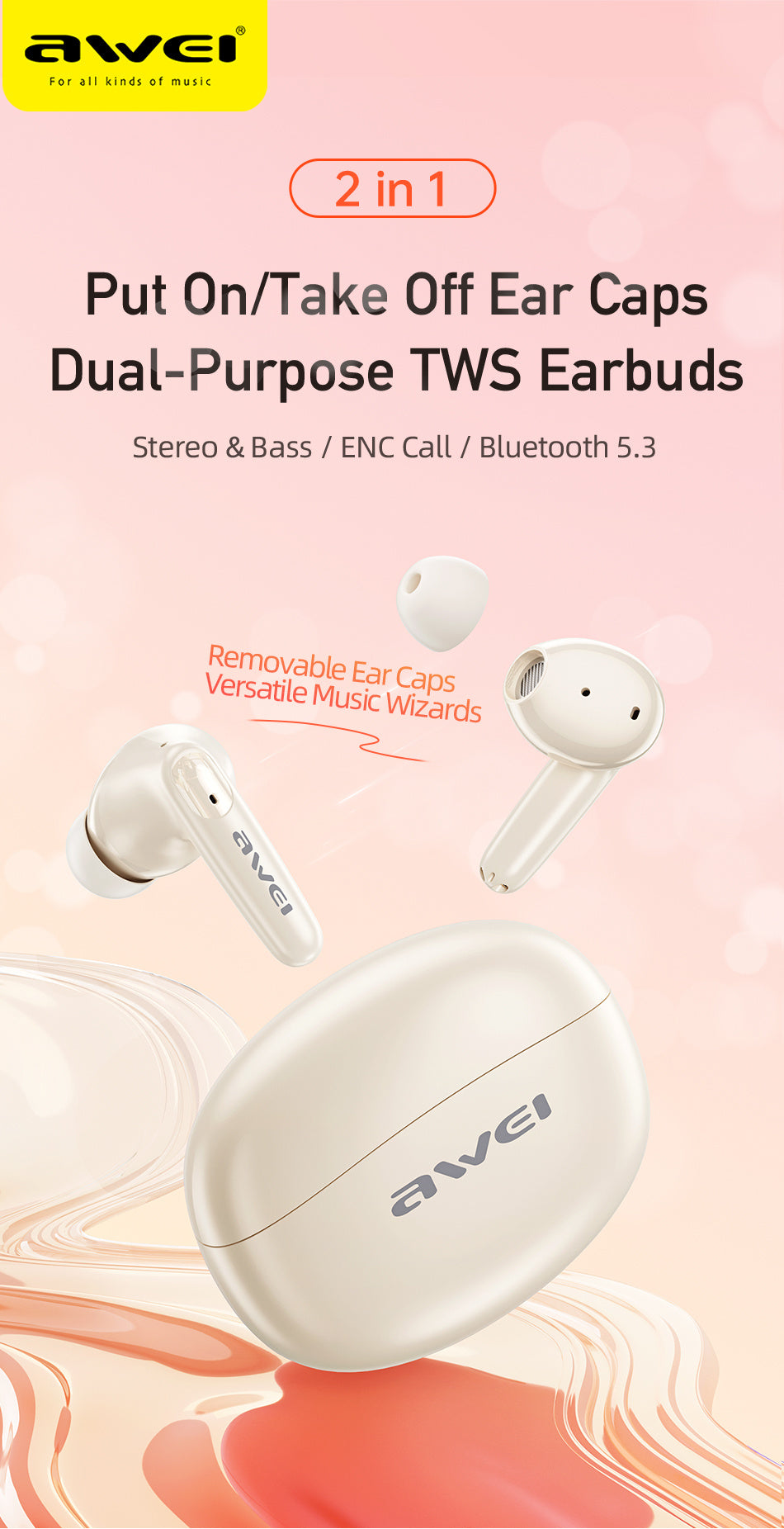 AWEI ENC In-ear Semi-in-ear Noise Cancelling Bluetooth Headphones
