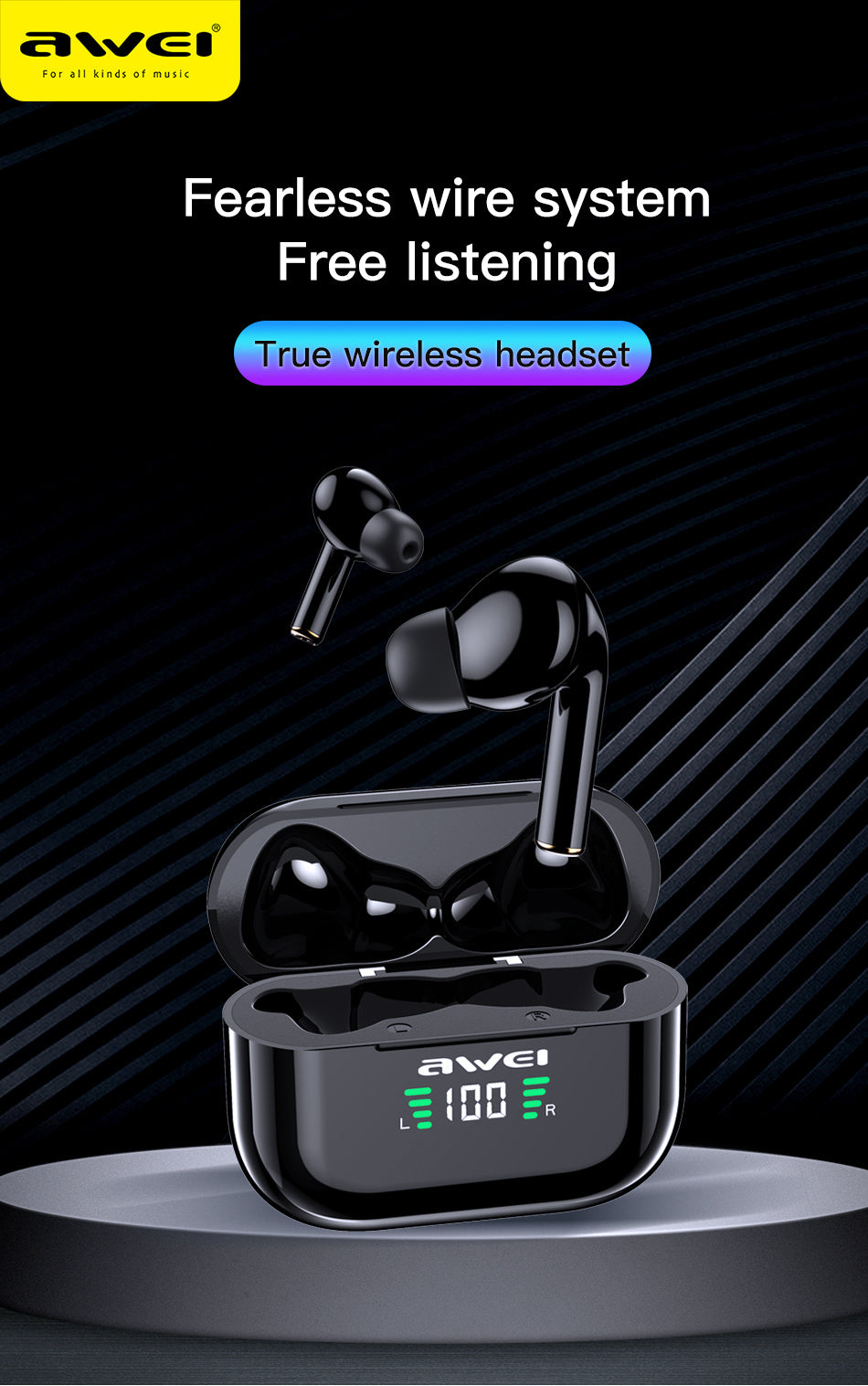 AWEI True Wireless Bluetooth Charging Pod Headphones