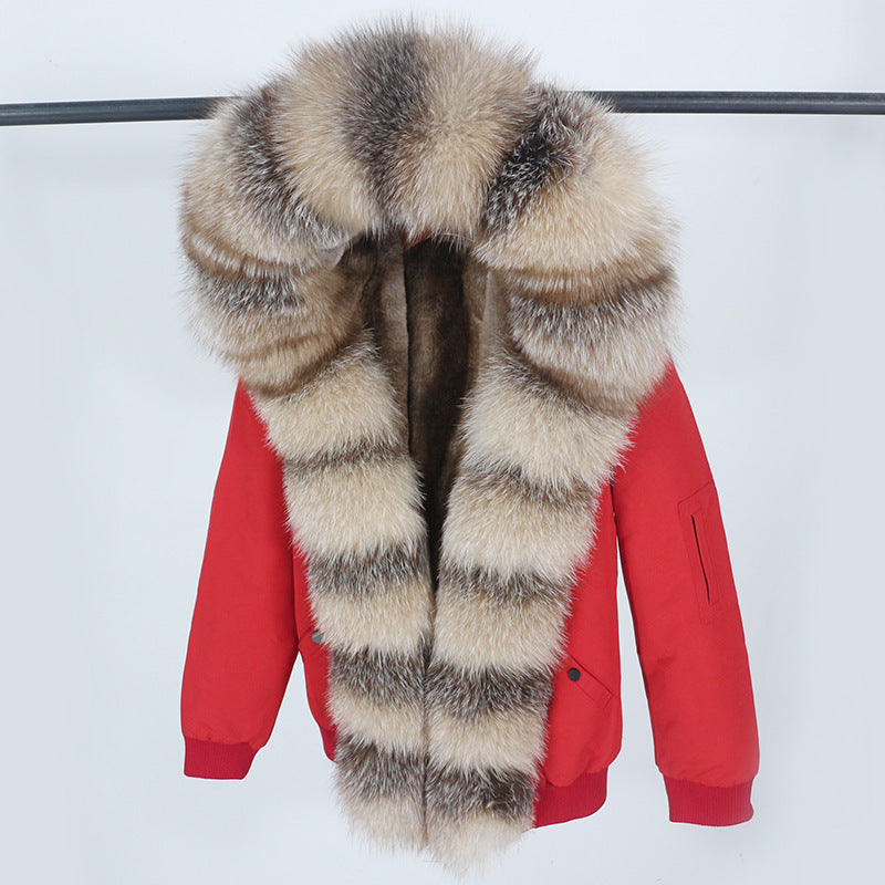 Female Inner Compartment Detachable Large Fur Collar Fur Coat