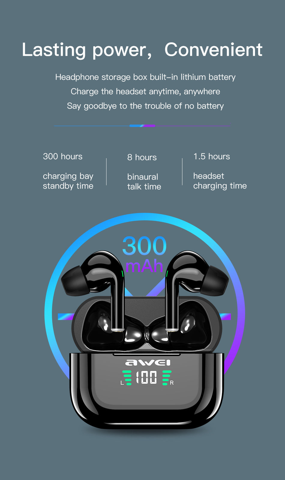 AWEI True Wireless Bluetooth Charging Pod Headphones