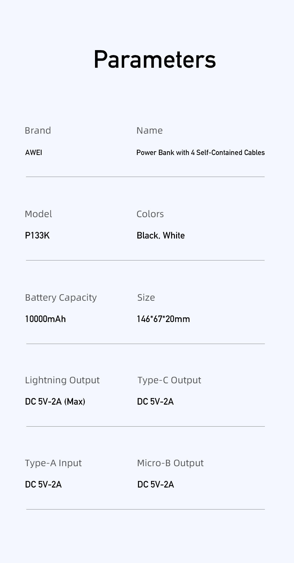 AWEI Built-in Wired Intelligent Multi-Output Power Bank