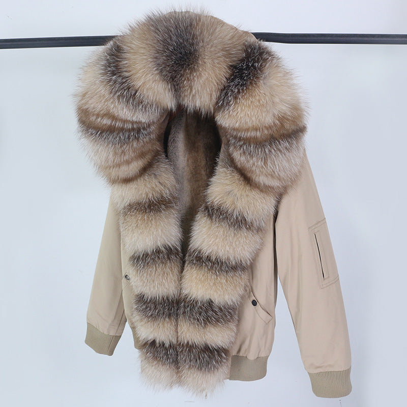 Female Inner Compartment Detachable Large Fur Collar Fur Coat