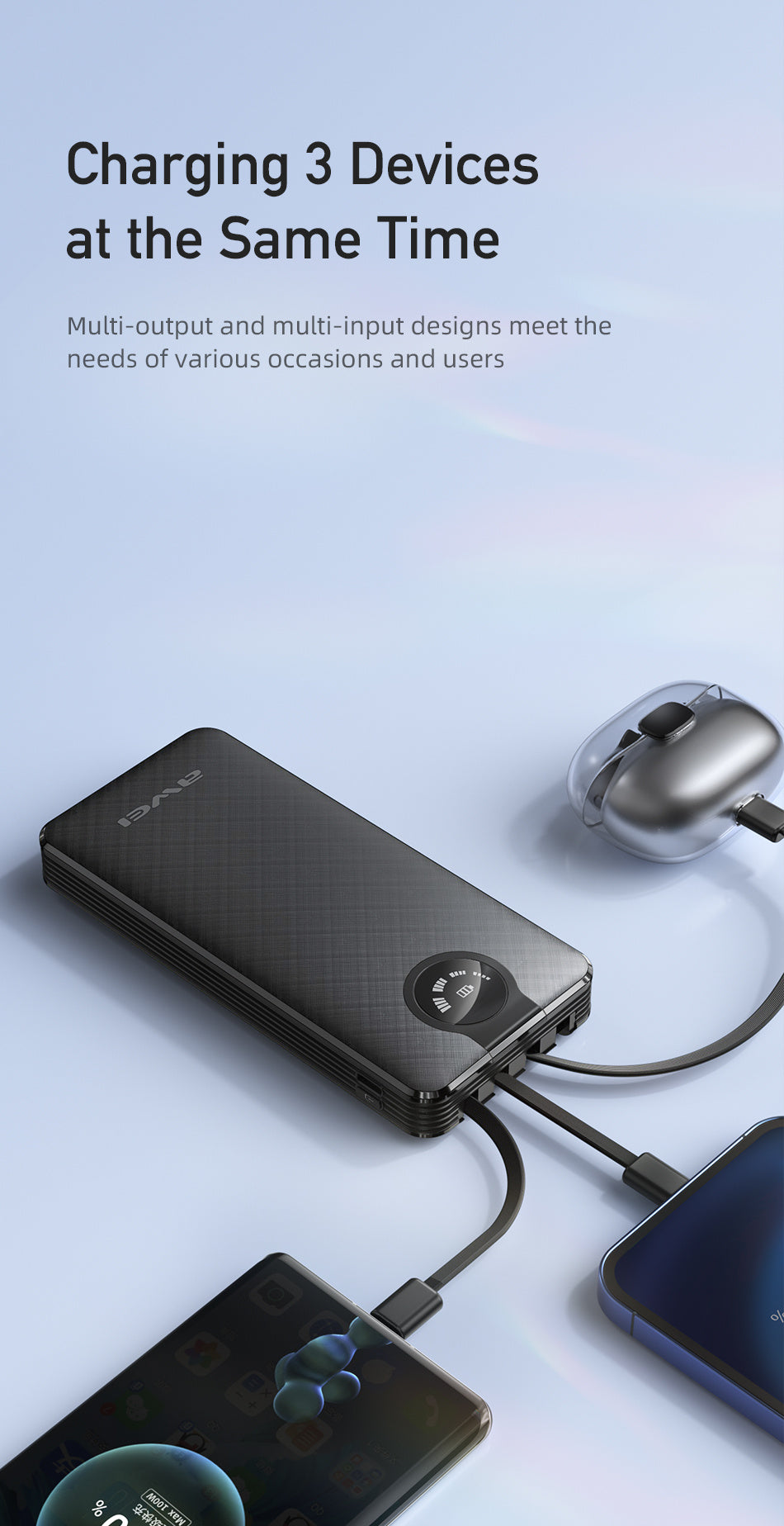 AWEI Built-in Wired Intelligent Multi-Output Power Bank