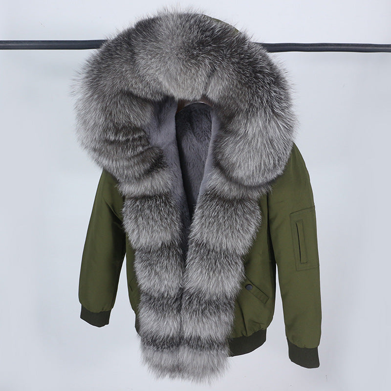 Female Inner Compartment Detachable Large Fur Collar Fur Coat